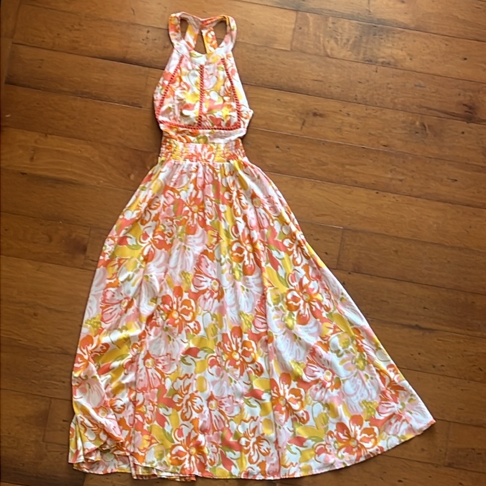 NWT Anthropologie Abel The Label Rumi Coral/Yellow Halter Neck Maxi Size Small - Picture 4 of 14